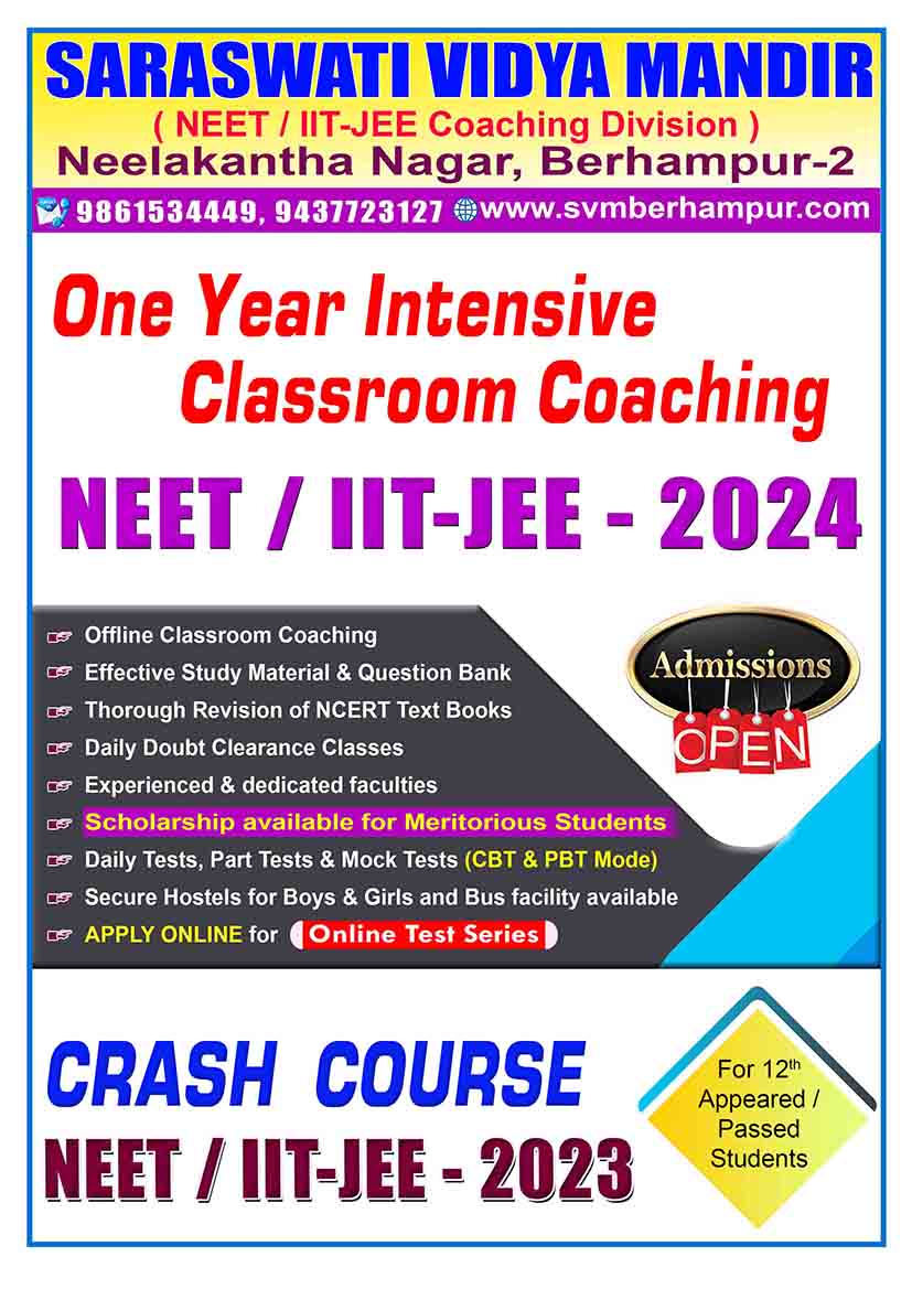 Admission Open ONE YEAR NEET / IITJEE 2024